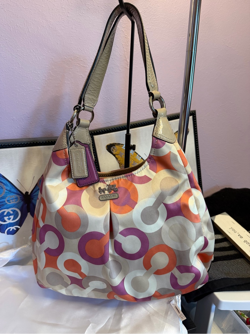Coach Madison Op Art Multicolor Circle-Print Shoulder Bag